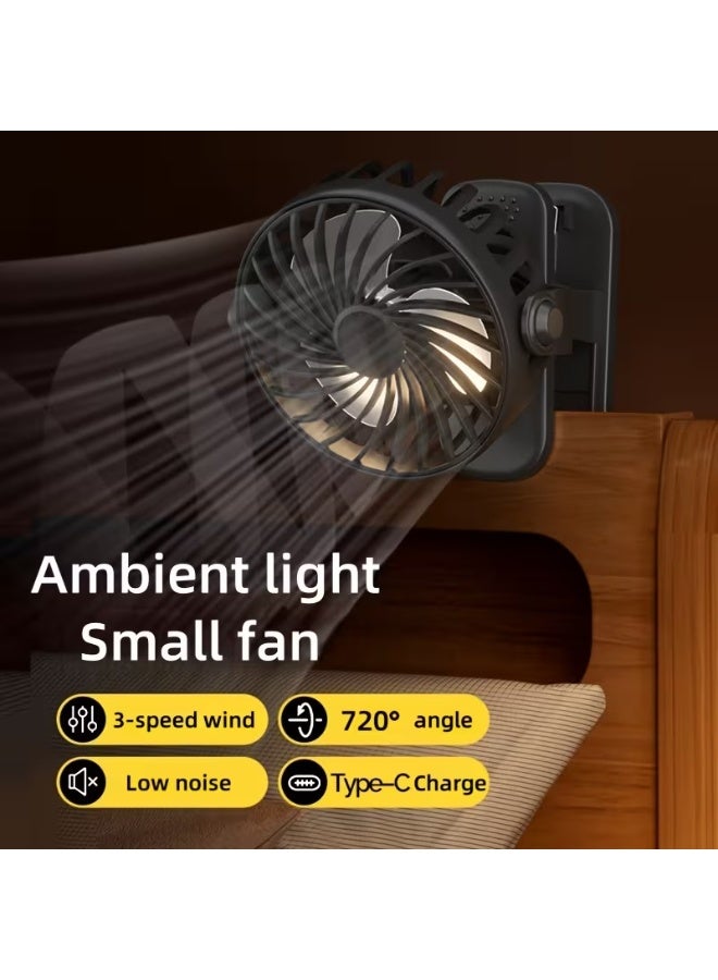 720° Rotatable Clip-On Desk Fan - Portable 3-Speed Rechargeable Mini Fan with LED Night Light - USB Powered Personal Cooling Fan for Office, Home, Travel, Camping & Strollers (Black/Pink/Blue) - Image 5